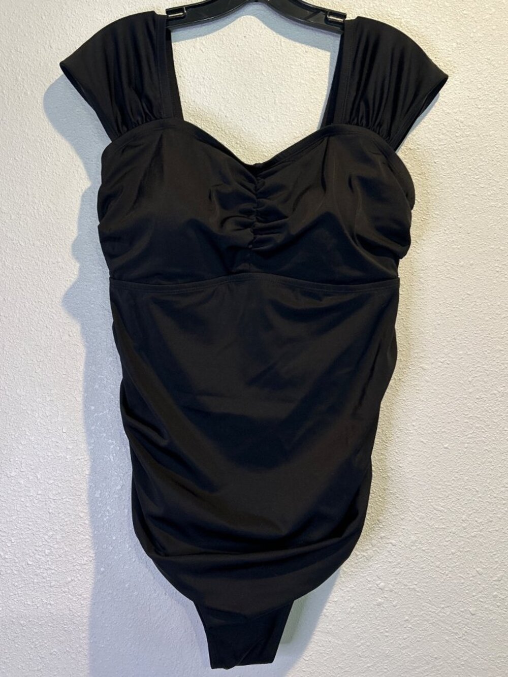 Torrid Plus Size 1 Ruched One Piece Swimsuit Black Solid Cap sleeve